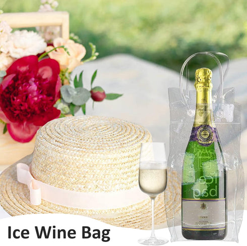 3 Pack Portable Ice Wine Bag, Collapsible Clear PVC Pouch Wine Cooler Bag, Wine Cold Bag with Handle for Champagne, Cold Beer, White Wine, Chilled...
