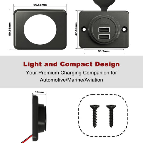 RV USB Outlet DAMAVO YM1236 Panel Dual Port Charger Socket, 12V-24V Car Charger Female, Bus, Boat, Automotive Marine ATV Truck (Surface Mount Inst...