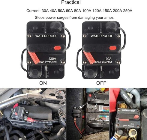 120 Amp Circuit Breaker Manual Reset 30-250A for Car Truck Rv ATV Marine Trolling Motors Boat Vehicles,12V-48V DC (120A)...