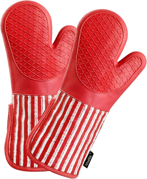 Silicone Oven Mitts Heat Resistant 932? with Waterproof & Non-Slip Kitchen Mittens, Set of 2 Extra Long Oven Gloves with Soft Cotton Terry Lining ...
