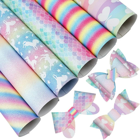 Litchi 6 Pack 8x12 Inch Faux Leather Sheets for Bow Earring, Easy to Cut Vinyl Fabric for Cricut, Durable Fade Resistant Leatherette Without Smell...