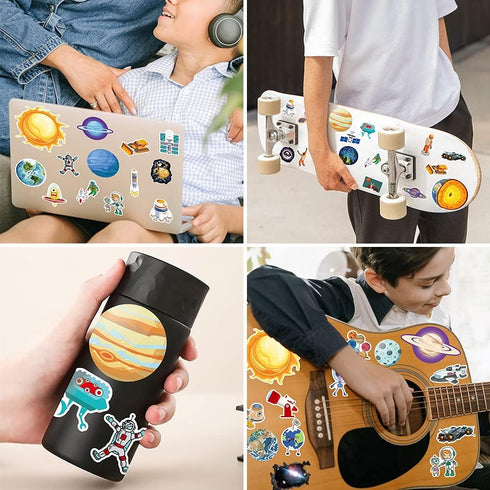 65pcs Space Vinyl Stickers Pack for Laptop Water Bottle, Solar System Stars Planets Waterproof Stickers for Kids Teachers Students, Astronaut Gala...