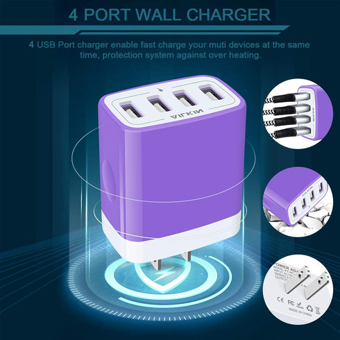 Wall Charger, USB Charger Adapter, AILKIN 4.8A 4Multi Port Fast Charging Station Power Base Block Plug Cube Brick for iPhone, iPad, Samsung Galaxy...