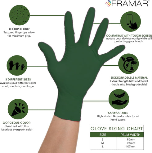 FRAMAR Green Gloves Disposable Latex Free – Heavy Duty Nitrile Gloves Medium, Disposable Gloves Medium Nitrile Gloves, Tattoo Gloves, Guantes Dese...