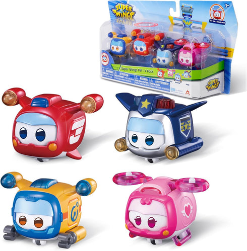 Super Wings Super Pets 4-Pack Collection Super Pets Jett, Donnie, Paul, Dizzy, Vehicle Action Figure, Superwings Transforming Plane to Robot, Gift...