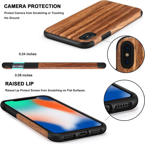 TENDLIN Compatible with iPhone Xs Case/iPhone X Case with Wood Grain Outside Soft TPU Silicone Hybrid Slim Case Compatible with iPhone X and iPhon...