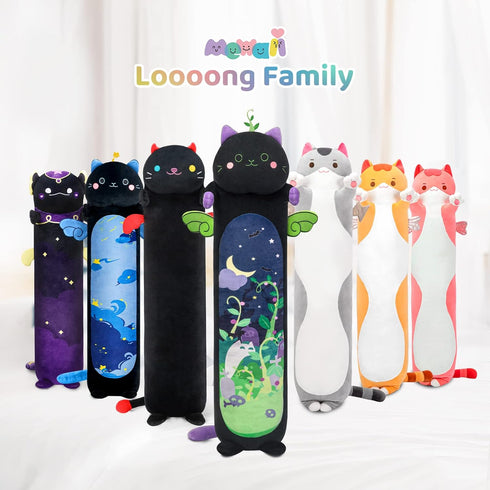 Long Cat Plush Kawaii Body Pillow, 20” Cute Black Cat Stuffed Animals Soft Plushies, Big Eyes Kitten Plush Toys Throw Pillow Doll Gift for Girlfri...