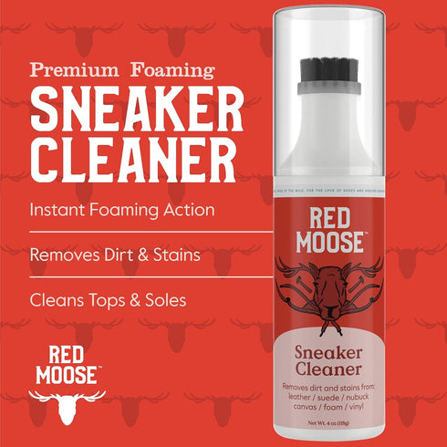 RED MOOSE Shoe and Sneaker Cleaner - 4 oz Foaming Stain Remover with Scrub Brush...