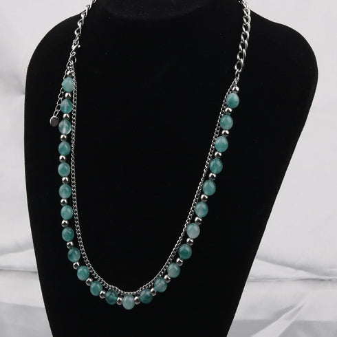 Green Stone Hip Hop Simulated Jade Choker Double Layered Bead Necklace for Men Women...