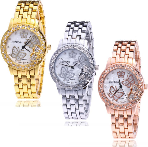 CdyBox 3Pack Ladies Steel Band Watch Butterfly Rhinestone Wrist Watch Quartz Watches Wholesale...