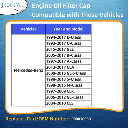 0000100301 Engine Oil Fill Cap Compatible with Mercedes-Benz Model, Fit For Mercedes-Benz E C GLE B A CLA GLK S M CLK GL CLS model OE#000 010 0301...