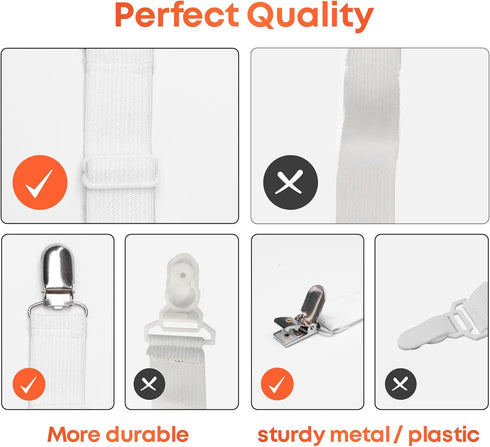 5 STARS UNITED Bed Sheet Straps Set | Easy to Use Adjustable Elastic Fasteners with Metal Clips | Sheet Holders for Corners | Fitted Sheet Clips t...