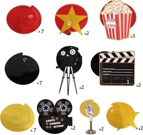 36Ct Movie Night Party Decorations Hanging Swirls - Movie Theater Themed Bridal Shower/Birthday Party Supplies Film Backdrop...