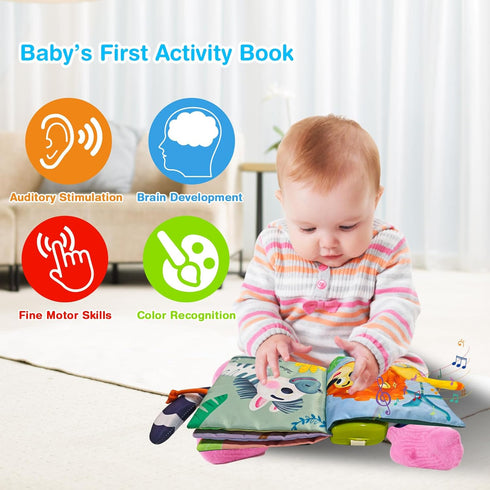 Baby Books Toys 6-12 Months - Baby Musical Toys Newborn Montessori Toys for Babies - Soft 3D Activity Cloth Tummy Time Book - Infant Early Develop...