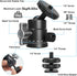 Mini Ball Head, Panoramic Tripod Head DSLR Camera Hot Shoe Mount + 1/4 3/8 Screw, 360° Rotatable Tripod Ball Head Photograph Accessories for Camer...