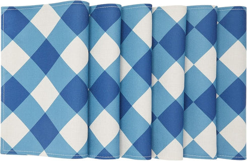 Set of 6 Blue and White Plaid Cloth Placemats, 16.5 x 12.6 Inches Burlap and Polyester Washable Table Mats with Buffalo Design, Farmhouse-Style Di...