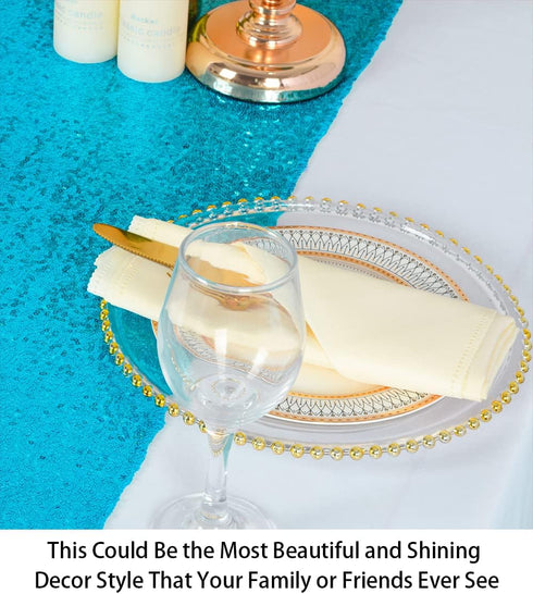 ShinyBeauty Sequin Table Runner Turquoise 12x108-Inch Aqua Party Runner 30Th Birthday Decorations...