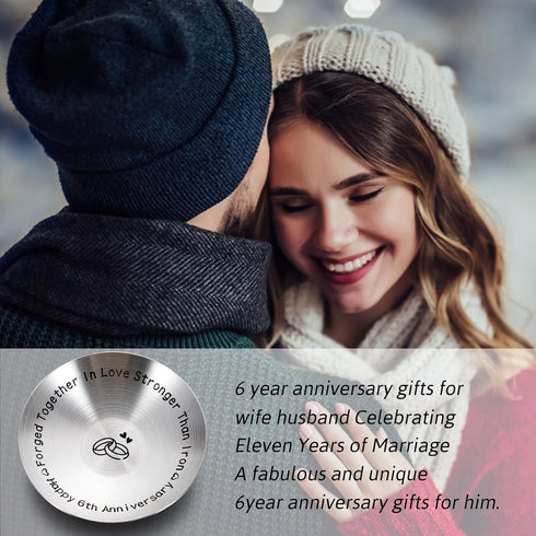 6th Anniversary Iron Gifts for Her Him Anniversary Wedding Gifts for Women Men 6 Year Wedding Anniversary Decoration for Wife Husband 4" Ring Hold...