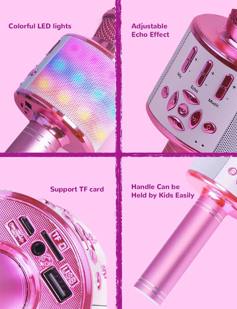 Amazmic Toys for girls, Kids Karaoke Microphone Toddler Microphone for kids with Lights, Birthday Gift for Girls, Boys Toy Age 3 4 5 6 7 8+(Light ...
