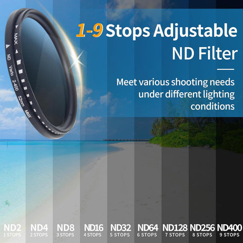 52MM Clip-on ND2-ND400 Phone Lens Filter, Ultra Slim Phone Camera Lens Filter Compatible with iphone 15 Pro Max 14 13 12 11, Smart Phones, Adjusta...