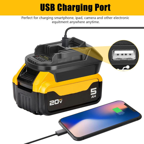 JYJZPB DM18M Battery Adapter with USB Charging Socket for Dewalt 20V Battery & Milwaukee M18 18V Lithium Battery Converter to Makita 18V BL1830 BL...