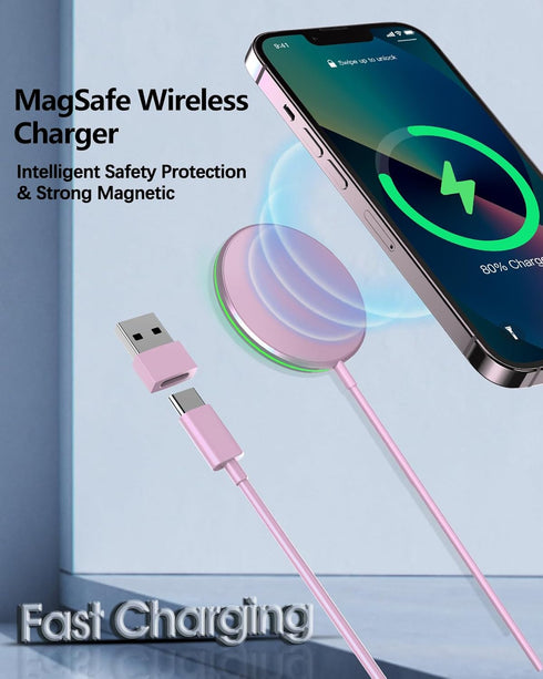Magnetic Wireless Charger 15W Ultra-Fast Apple Mag-Safe Charger for iPhone 15/15 Pro/15 Plus/15 Pro Max/14/13/12 Series Magnet Charging Pad with S...