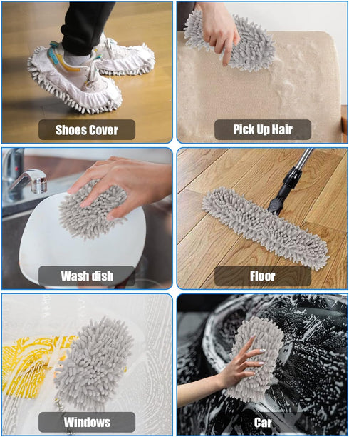 8 Pcs Mop Slippers Socks Floor Cleaning,Microfiber Shoe Covers dust Washable Reusable for Woman Man House Kitchen (Grey)...