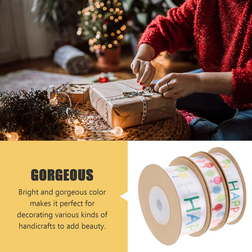 3 Rolls Happy Birthday Ribbon Roll Wide Satin Ribbon Happy Birthday Balloons Ribbon Wrapping Ribbon for Party Decoration...