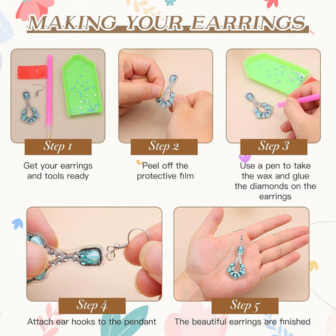 ZYNERY 10 Pairs Diamond Painting Earrings, Earring Kit for Making Earrings, Earring Making Kit for Adults, DIY Diamond Art Earrings, Unique Handma...