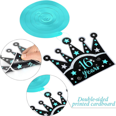 Sumind 30 Pcs Birthday Hanging Swirl Decorations, Teal Silver Black Blue Turquoise Happy Birthday Foil Swirls Ceiling Decor for Girls Sweet Decora...