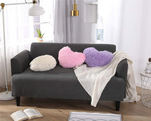 MOOWOO Fluffy Heart Pillow, Shaggy Plush Faux Fur and Sherpa, Cute Soft Throw Cushion, Valentines Day Decorative for Home Bed Couch Gift for Thank...