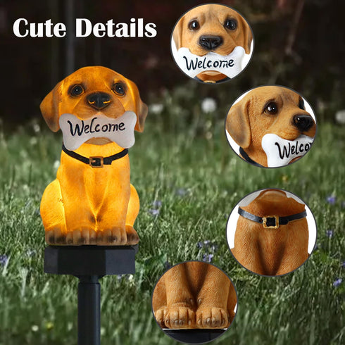 Outdoor Solar Dog Statues with LED Light, Cute Dog Welcome Statue for Garden Patio Yard Decor...