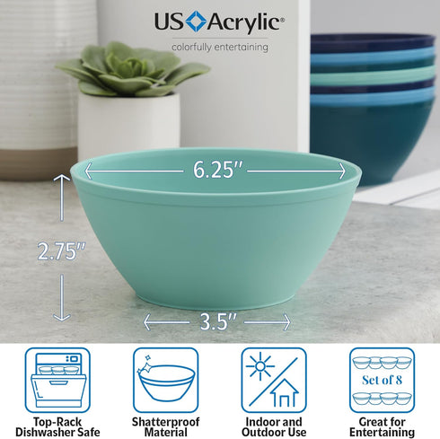 US Acrylic Unbreakable 28 oz. Plastic Stackable Cereal Bowls for Snacks & Ice Cream in Coastal Colors (Set of 8) 6-inch Reusable, BPA-Free, Made i...