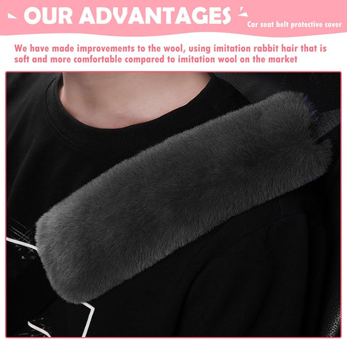 2 PCS Car Seat Anti-Slip Shoulder Strap Cover, Keep Warm in Winter Plush Velcro Closure Delicate Fluffy Neck Pad Protector, Decorative Car Accesso...