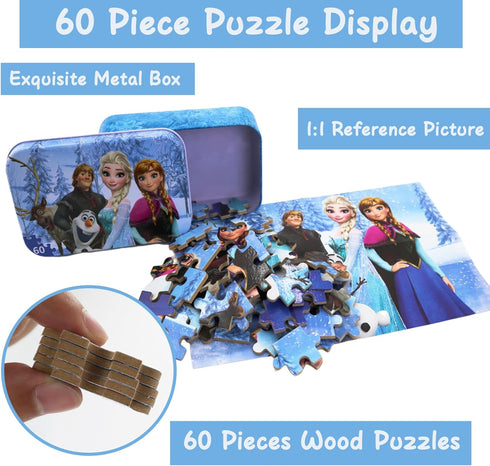 Princess Puzzles for Kids Ages 4-8 60 Pieces Puzzles for Kids Ages 3-5 Princess Puzzle for Girls and Boys Toys Jigsaw Puzzles in a Metal Box Educa...