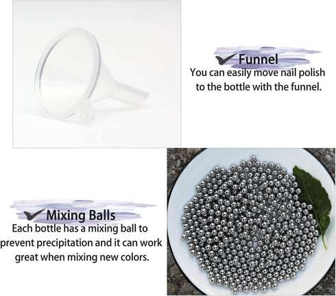 6PCS Empty Nail Polish Bottles with Brush White Cap, 5ML Empty Clear Glass Refillable Nail Fingernail Polish Bottles Circle with mixing beads & Fu...