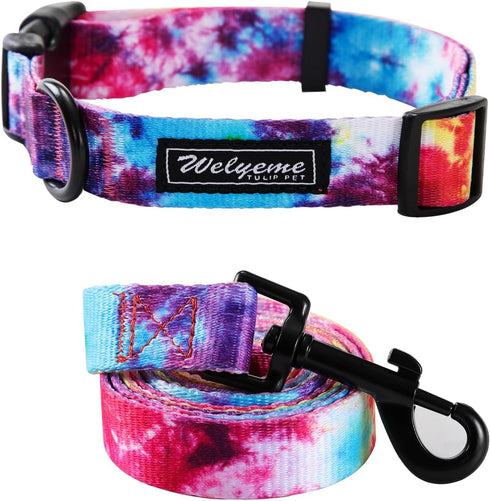 Tie Dye Dog Collar Pet Funny Dog Leash Set for Small Medium Large Dogs Tie Dye Collars (XS(7.4'' - 9.8''))...