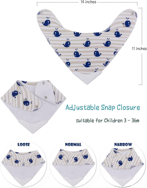 Giftty Baby Teething Bibs, Bandana Bibs with Teether, Teething Toy, BPA-Free Silicone Teether Cotton Drool Bib with Adjustable Snap for Baby Boys ...