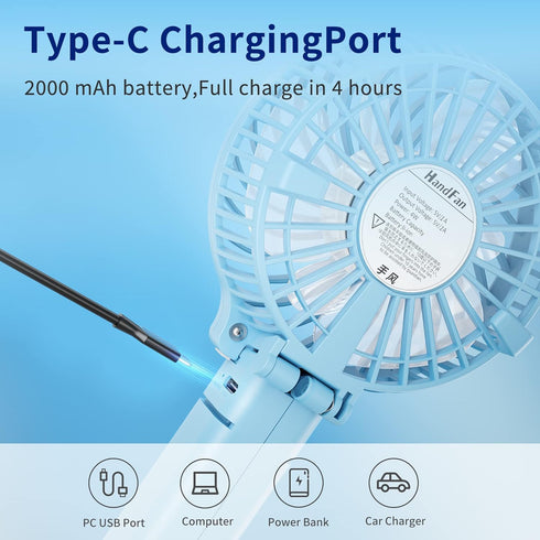 HandFan Portable Fans Battery Operated Handheld Fan Rechargeable USB Desk Fan Foldable for Travel Car Outdoors Home Disney Land (Sky Blue)...