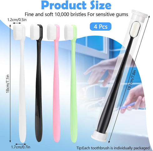 4Pcs Classic Style Extra Soft Toothbrush, Nano Toothbrush for Sensitive Gums Micro-Nano Manual Toothbrush with Soft Floss Bristle for Gum Care Pro...