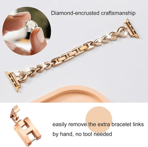 Dainty Heart Bands for Apple Watch 38mm 40mm 41mm 42mm, Bling Metal Strap for Women, Elegant Dressy Bracelet for iWatch Series 10/9/8/7/6/5/4/3/2/...