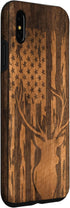 iPhone XS Max Deer Buck with Flag on Wood-like Background Case...