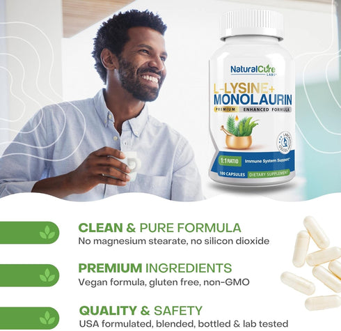 L-Lysine + Monolaurin 600mg 1:1 Ratio, 100 Capsules...