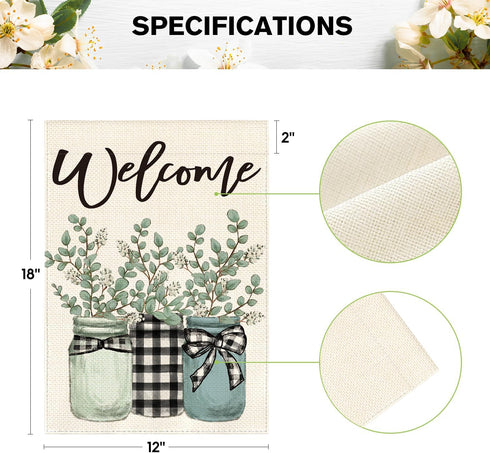 AVOIN colorlife Eucalyptus Mason Jar Spring Summer Garden Flag 12x18 Inch Double Sided Outside, Buffalo Plaid Welcome Yard Outdoor Flag...