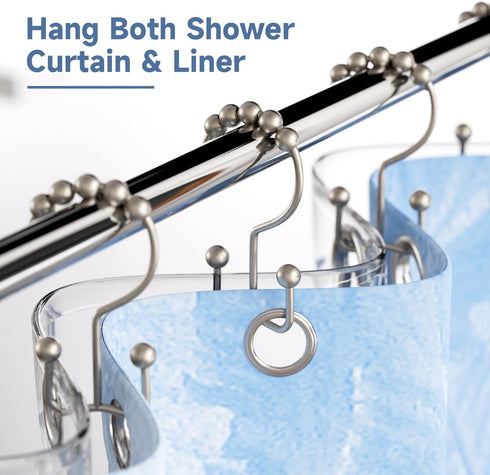 Titanker Shower Curtain Hooks Rings, Rust-Resistant Metal Double Glide Shower Hooks for Bathroom Shower Rods Curtains, Set of 12 Hooks - Matte Nic...