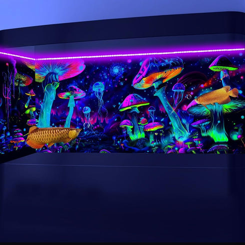 48X24IN Blacklight Aquarium Background UV Reactive Mushroom Background Starry Sky Terrarium Background with 10 EVA Double-Sided Tape...