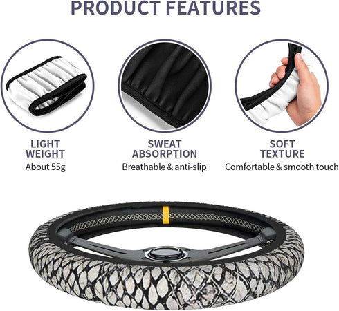 Car Steering Wheel Cover for Women Men Snake Texture Universal 15 Inch Anti-Slip Comfortable Car Truck Accessories...