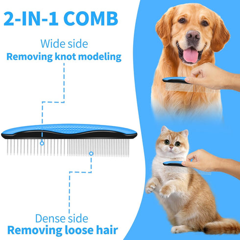 Pet Comb for Dogs and Cats, 2 in 1 Pet Hair Remover Comb with Metal and Rubber Teeth, Suitable for Long and Short Hair Animals...