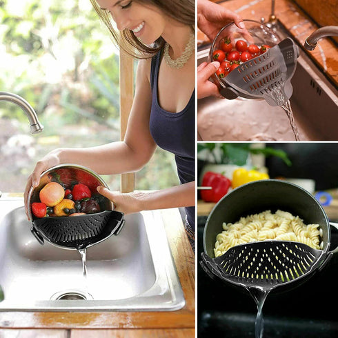 2 Pcs Clip on Strainer, Pot Strainer for Pasta Meat Vegetables Fruit, Silicone Strainer - Fit All Pots and Bowls...