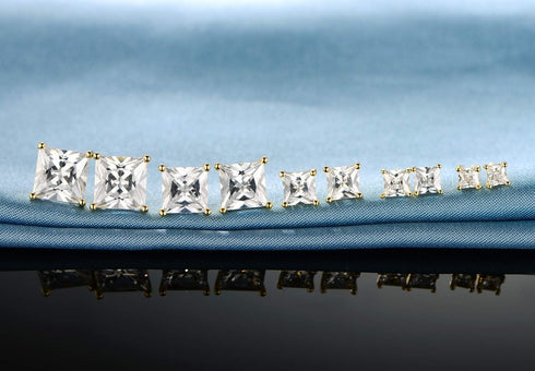 GEMSME 18K Gold Plated Princess Cut Clear Cubic Zirconia Stud Earrings Pack of 5 (gold)...